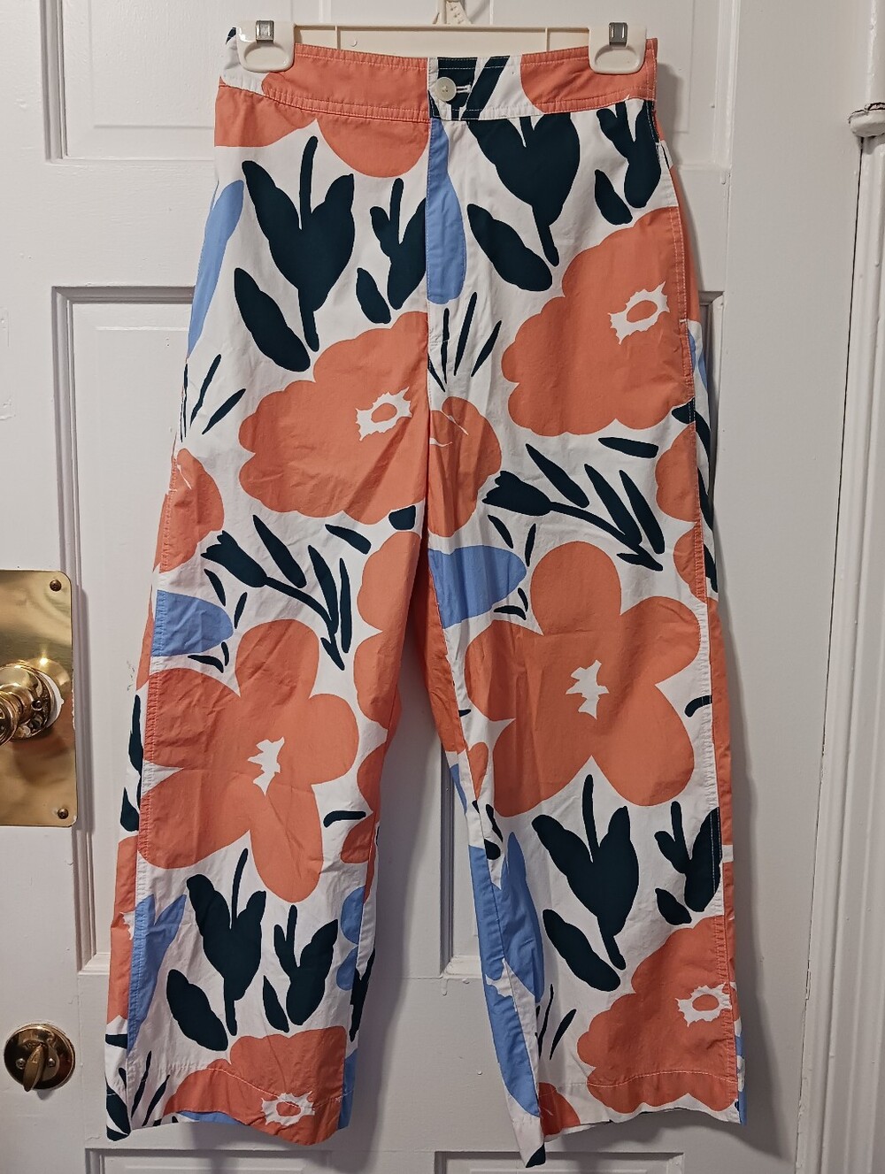 Uniqlo Marimekko Floral Wide Leg Pants Size S *26-27in Waist Orange Blue Cotton